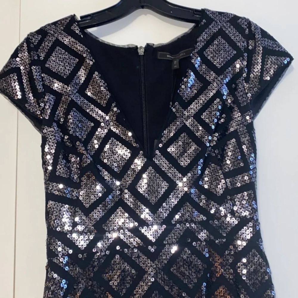 Bcbg MaxAzria Skylah silver sequin gown party dress